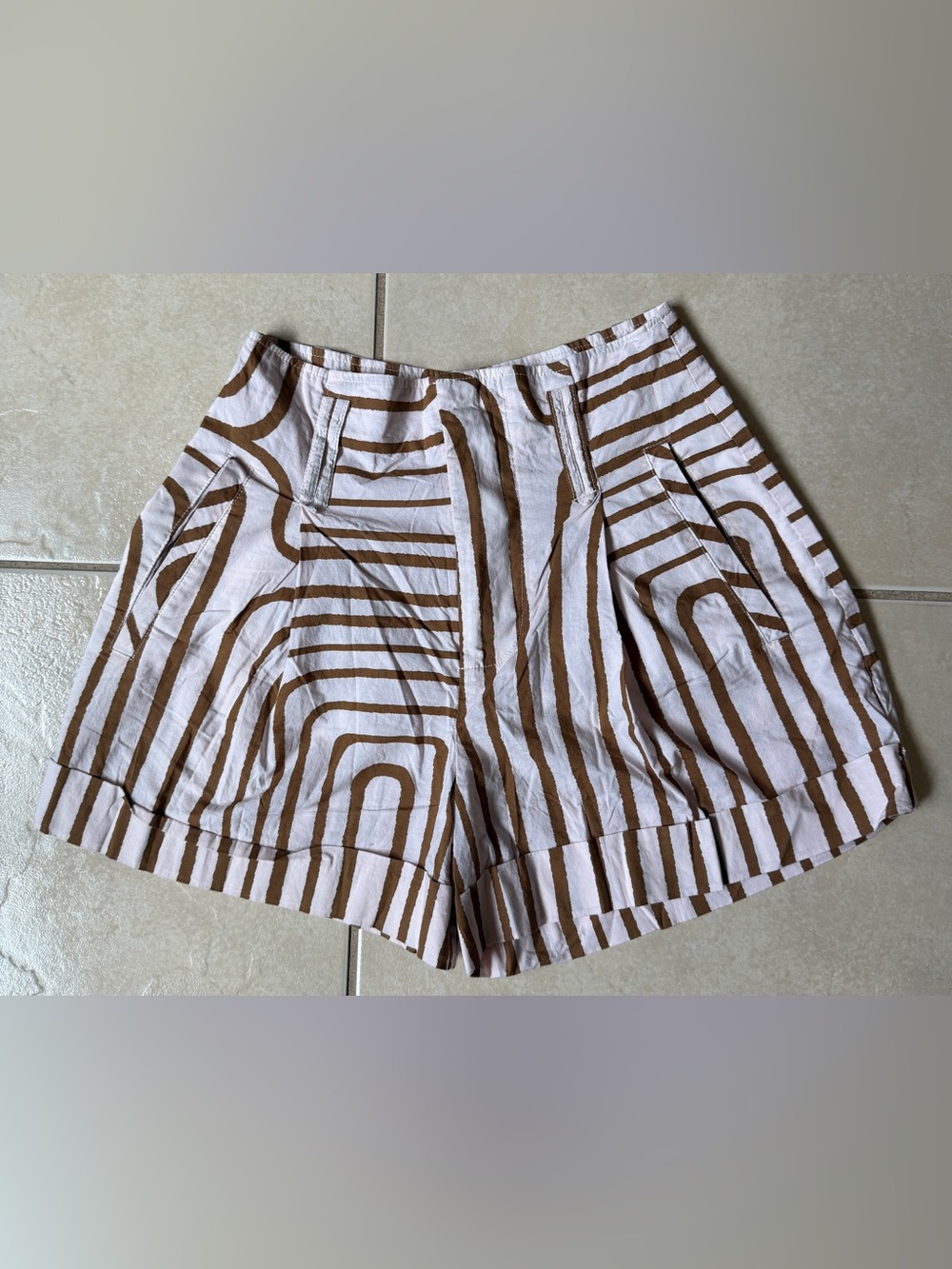 Mango MNG Women's High Waist Abstract Geometric Print Cotton Shorts Size US 2